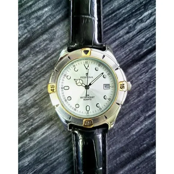 Rare Vintage Festina Vera Pelle Swiss 6077 Diver Mens Watch